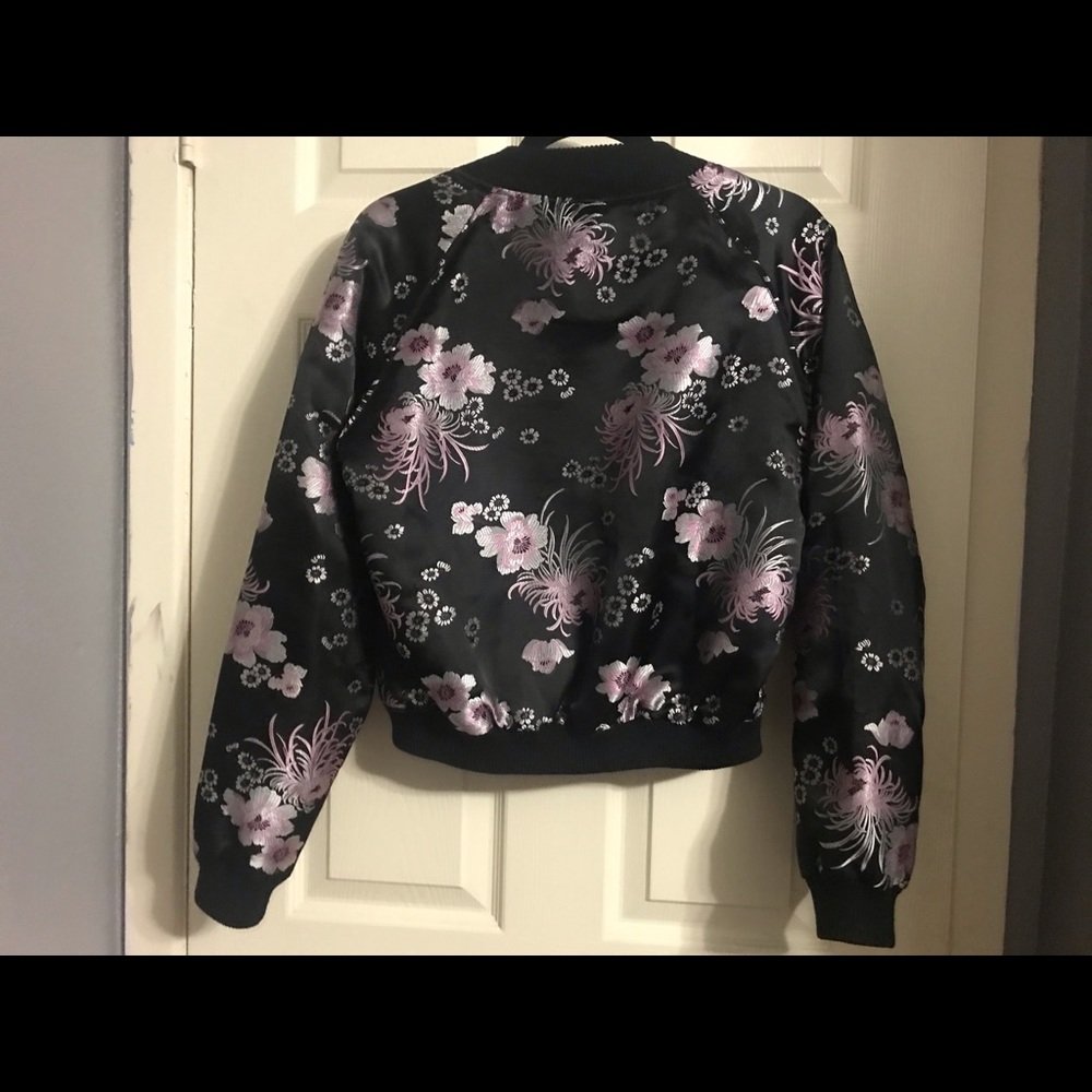 LF Seek Cherry Blossom Satin Bomber Jacket (S/M) - Picture 2 of 2